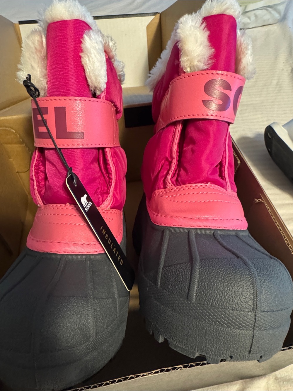 Sorel Kids Bright Pink Waterproof Winter Boots with Faux Fur